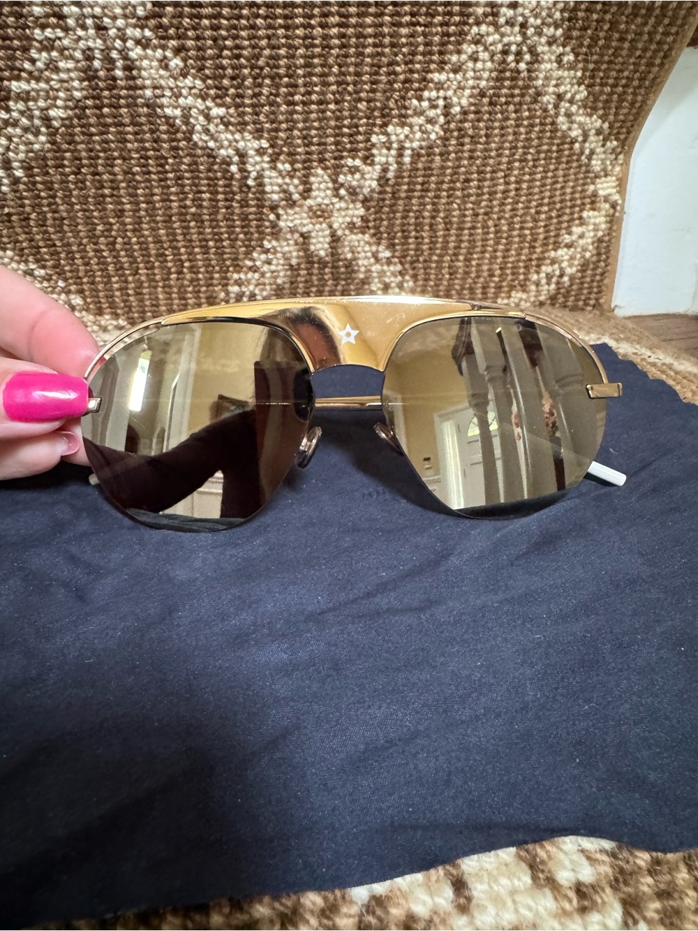 Genuine Dior Gold-Tone Aviator Sunglasses with Mirrored Lenses